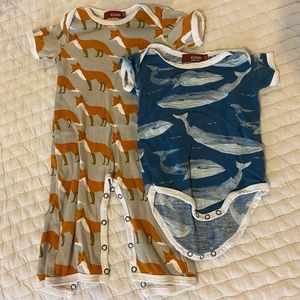 Milkbarn one-pieces 3-6 months. Fox and whales.